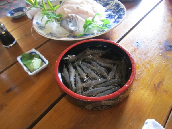 ガラエビのオドリ＆マナガツオの刺身（真鍋島・漁火）