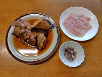 アコウの刺身、湯引き、煮つけ