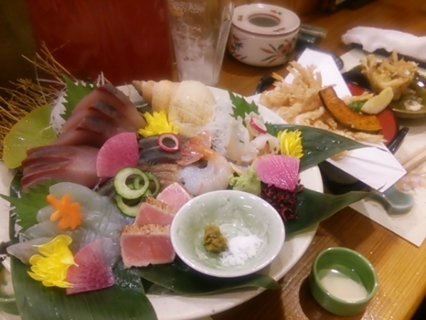 刺し盛り＆白エビのかき揚げ