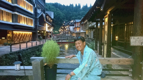 腹が出て浴衣が似合うようになった(笑)　 　　銀山温泉にて